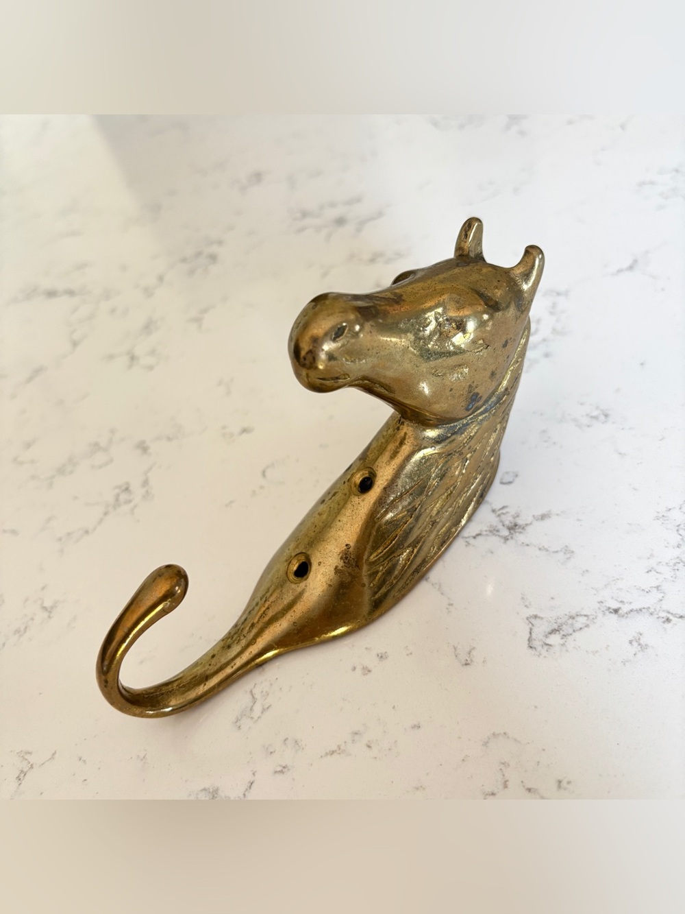 Vintage 6” Brass Equestrian Horse Head Wall Coat / Tack Hook - Rustic Farmhouse